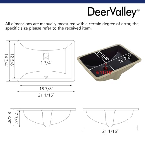 DeerValley DV-1U0086 Ally Undermount Bathroom Sink 21'' x 15'' Rectangular Bathroom Undermount Sink Vitreous China Bathroom Sink with Overflow, Matte Black