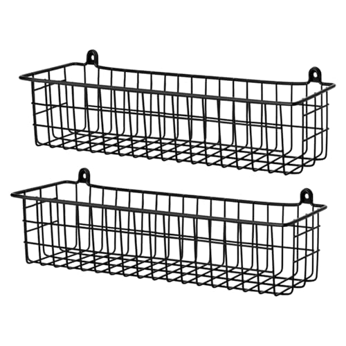 Savipace Spice Rack Organizer Wall Mount, 2 Pack Black Seasoning Rack Wire Storage Baskets for Wall...