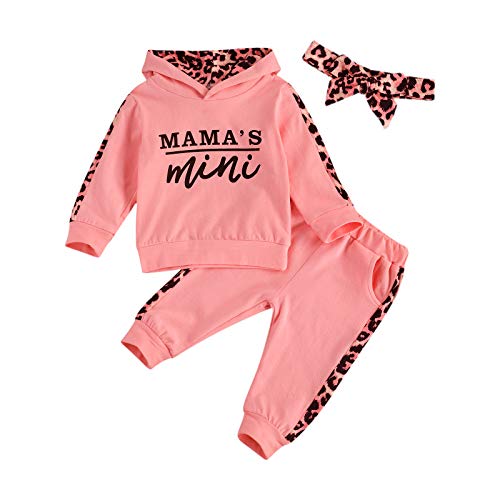 Image of Covvoliy Toddler Baby Girl Fall Winter Clothes Leopard Printed Hoodie Sweatshirt and Pants 2PCS Sweatsuit Outfit