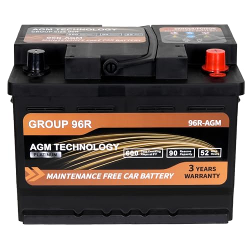 Weize Platinum AGM Battery BCI Group 96R Automotive Battery 12V 52Ah 90RC 600CCA 36 Months Warranty Replacement for Car SUV