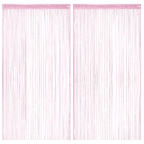 HADEEONG 2 Pack 39 x 79 Inch String Curtains for Doorway, Home Decor Sequin Glitter String Curtain Boho Doors Tassel for Windows, Closet, Living Room, Bedroom, Hallway, Party (Pink)