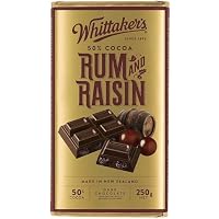 Whittaker's Rum and Raisin Block - Finest Dark Chocolate 250g- 50% Cocoa - Ethically Crafted & Pure, Candy Bar - 100% Rainforest Alliance Certified