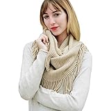 Ribbed Knitted Fringe Infinity Scarf Women Fall Winter Fashion Soft Gorgeous Cozy Elegant Wrap Circle Loop Scarves (Camel)