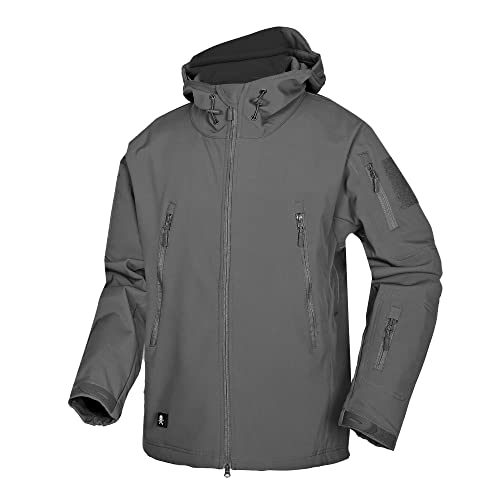 Wuzfully Chaquetas Softshell para Hombres Militares Tácticas Impermeables Abrigo de Invierno con Capucha y Bolsillos Multifuncionales con Cremallera, gris, L