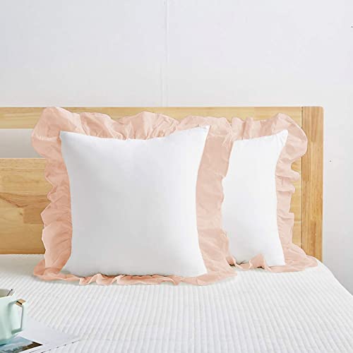 Image of YRM Bedding's Ruffle Beautiful Cushion Cover | Super Soft Elegant Premium Microfiber Frill Cushion Cover Set of 2 (16 inchx16 inch Inches) (White /Peach)