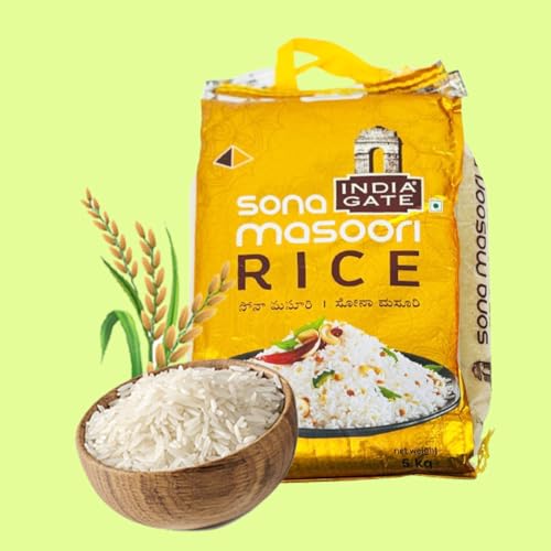 India Gate Sona Masoori Rice - 5kg, Golden Ivy, Aromatic and Medium-Grain, Ideal for Everyday Meals, Biryani, Pulao, Product from India Multiple Pack (Pack of 1)