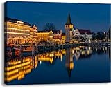 Jaesxxco Badezimmer-Wanddekoration für Schlafzimmer, Wohnzimmer, kleine Leinwand, ungerahmt, Seehafen, Lindau, Bodensee bei Nacht, Drucke, Kunstwerk, Gemälde, Bilder, Küche, Büro, 30,5 x 40,6 cm