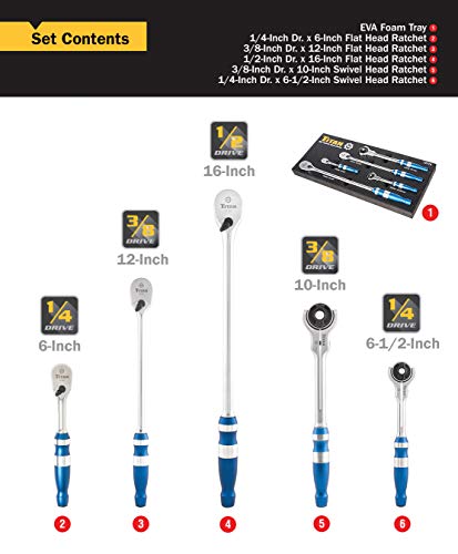 Titan 12175 5-Piece 90-Tooth Swivel Head And Flat Head Ratchet Set #TOP1