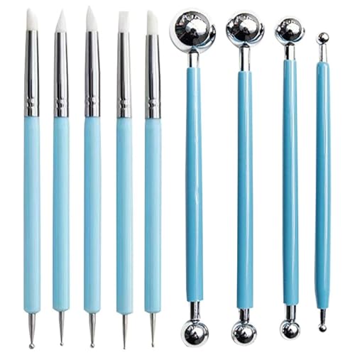 9 Pezzi di Penna per Trapano A Doppia Testa Blu, Set di Strumenti di Modellazione Creativa, Testa Morbida in Silicone in Metallo, Scultura in Ceramica Morbida Argilla Artistica Fai-da-Te.
