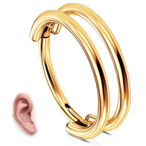 WBRWP G23 Titanium Cartilage Earring Hoop: 16G 8mm Conch Piercing Jewelry Double Hoop Nose Rings Septum Hypoallergenic Hinged Clicker Rook Daith Tragus Earrings