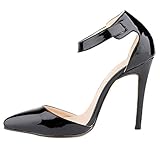  Minetom Spitze Damen Pumps Stiletto High Heels Lack Leder-Optik Schuhe Metallic Party Abendschuhe Hochzeit Abiball Jennika Schwarz EU 40