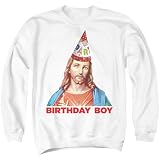 Popfunk Christmas Jesus Birthday Boy Unisex Adult Crewneck Sweatshirt (Large) White