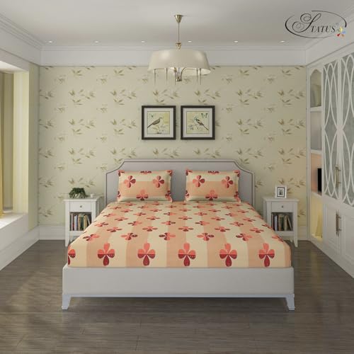 Status Contract Ss-24 Cotton Feel Double Bedsheet With 2 Pillow Covers For Bed Room, Home, Hotel (Orange)