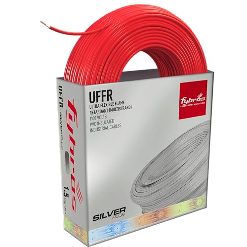 Image of Fybros ULTRA FLEXIBLE FR PVC Insulated 1.5 Sq Mm Wire | UFFR Red Copper Wires & Cables| Cables For wiring | 1.5 Sq Mm Red wire 90 meter| Industrial Wire Cable| Electrical Wire