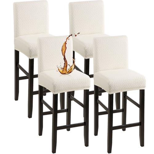 Image of YISUN Waterproof Bar Stool Covers, Stretch Pub Stool Chair Cover Removable Washable Counter Stool Covers Bar Stool Slipcovers for Kitchen, Pub, Dining Room (4 Pack, T-Beige)