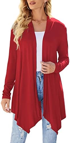 Fall Cardigans for Women Trendy Loose Casual Long Sleeved Open Front Cardigan Sweater Red L