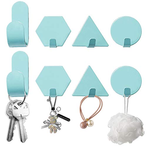 Preisvergleich Produktbild Besylo Geometrischer Wandhaken, 8pcs Premium Edelstahl Klebehaken, Selbstklebende Haken, Wandhaken selbstklebend, Handtuchhaken, Kleiderhaken, Wasserdicht ohne Bohren, für Decke Bad Küche((Blau)