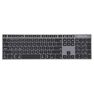 TELLUR Shade Kabellose Tastatur, Bluetooth Tastatur, 3 Geräte Gleichzeitig Verbunden, QWERTY USA-Layout Funktastatur, Schlankes Aluminiumgehäuse, Integrierter Akku, MAC, Win, IOS, Android, Grau