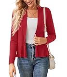 GRACE KARIN Women's Lightweight Draped Open Front Cropped Cardigan Long Sleeve Sweaters Peplum Knit Tops Red S