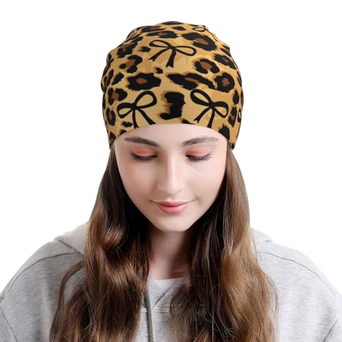 Leopard Print Beanie Chemo Hats for Women Men Cheetah Print Slouchy Cancer Headwear Stretchy Skull Cap Soft Knitted Hat Nightcap Chemo Gifts — view 4