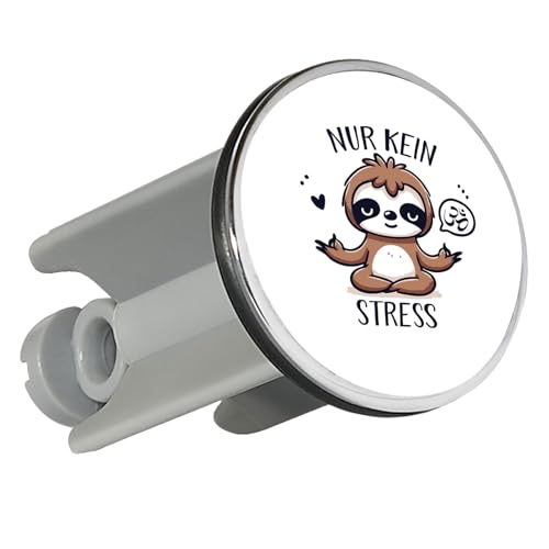 Huuraa Waschbeckenstöpsel Nur keinen Stress Yoga Faultier 4cm höhenverstellbar Abflussstopfen Geschenkidee