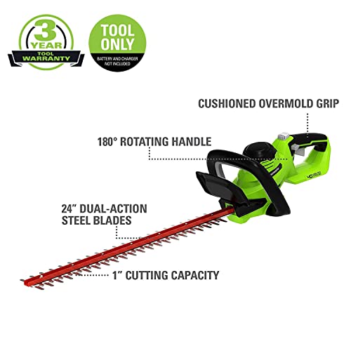 Greenworks 40V 24" Cordless Hedge Trimmer (1" Cutting Capacity), Tool Only by Greenworks - Image 2