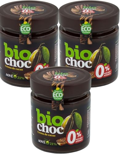 Biochoc - Original 0% azúcar – Crema de cacao con Aceite de Oliva Virgen Extra Ecológico - 100% Ecológica - Sin gluten, Sin leche, Sin frutos secos - 200gr (Pack 3)
