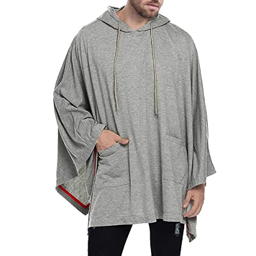 Capa de poncho con capucha para hombre cómoda casa casa abrigo sudadera con capucha, Gris Claro, Medium Cover