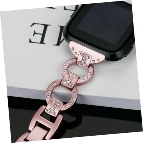 Correa de acero inoxidable de eslabones de lujo y diamantes rosa para reloj de mujer 4
