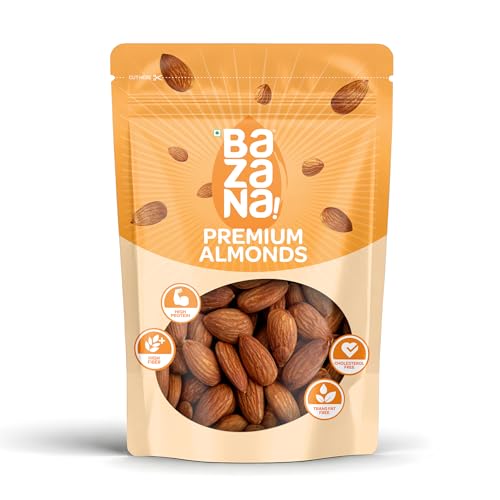 Image of Bazana Premium Californian Almonds /Badam, 500g | Rich in Protein, Fiber & Vitamin E | Healthy Nuts & Dry Fruits Snack for Daily Nutrition
