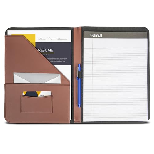 Image of Samsill Contrast Stitch Leather Padfolio and Business Portfolio for Men and Women, Resume /Document Organizer with Writing Pad, Tan