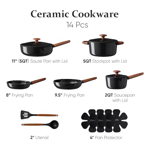 CAROTE ceramic cookware set,nonstick pots and pans，14PCS Non Toxic Healthy Non Stick Kitchen Cooking Pots and Frying Pans Set, PFAS PTFE Free by CAROTE - Image 2