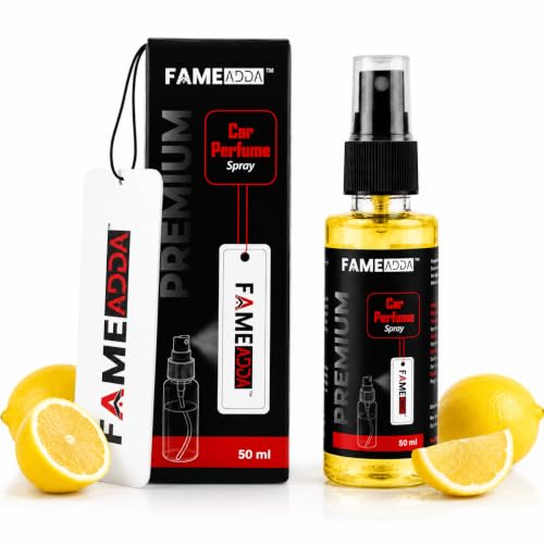 Image of Lemon Premium Car Perfume Luxury Spray 50 ML with Hanging Card /Travel Friendly Car Air fresheners 350+ Sprays /Car Accessories Interior /Eliminates Bad Odour for Car, Office & Home