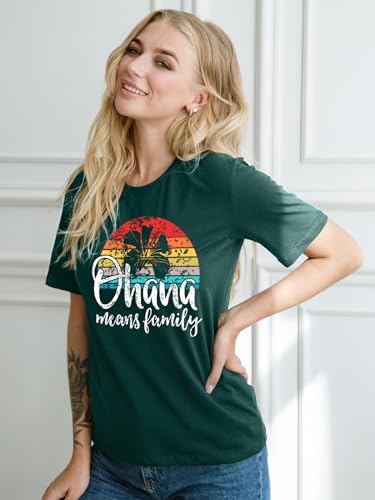 Image of Ohana Means Family Tshirt Women: Hawaii Tropical Graphic T-Shirt Summer Vacation Short Sleeve Tee Top