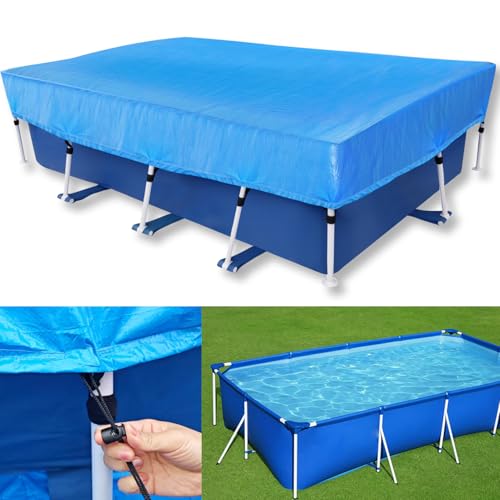 Bâche de piscine rectangulaire, 450 x 220 cm, rectangulaire, épaisse et durable, pour piscine à cadre rectangulaire, coupe-vent