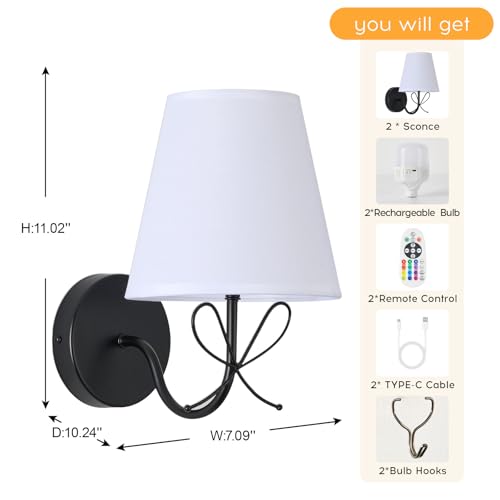 Image of PASSICA DECOR Bow Lamp Battery Operated Wall Sconces Set of 2, Rechargeable Dimmable LED Lights with 15 Colors, Timer, Remote Control, Bow Sconce for Girls Rooms, Bedroom Living Room