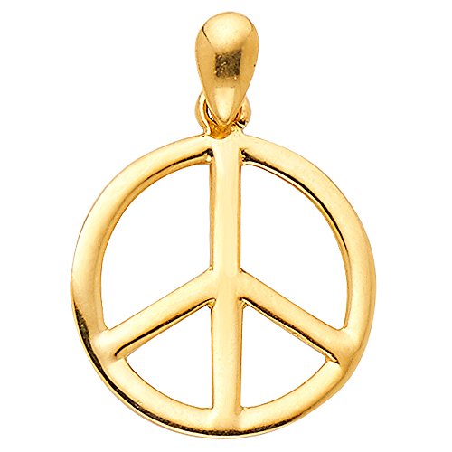 The World Jewelry Center 14k Real Yellow Gold Peace Sign Pendant with 1.2mm Cable Chain Necklace2