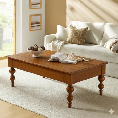 Image of MISAN Solid Sheesham Wood Coffee Table - Elegant Center Table with Two Spacious Drawers | Sturdy & Stylish Wooden Furniture for Home & Living Room (E - Hony)