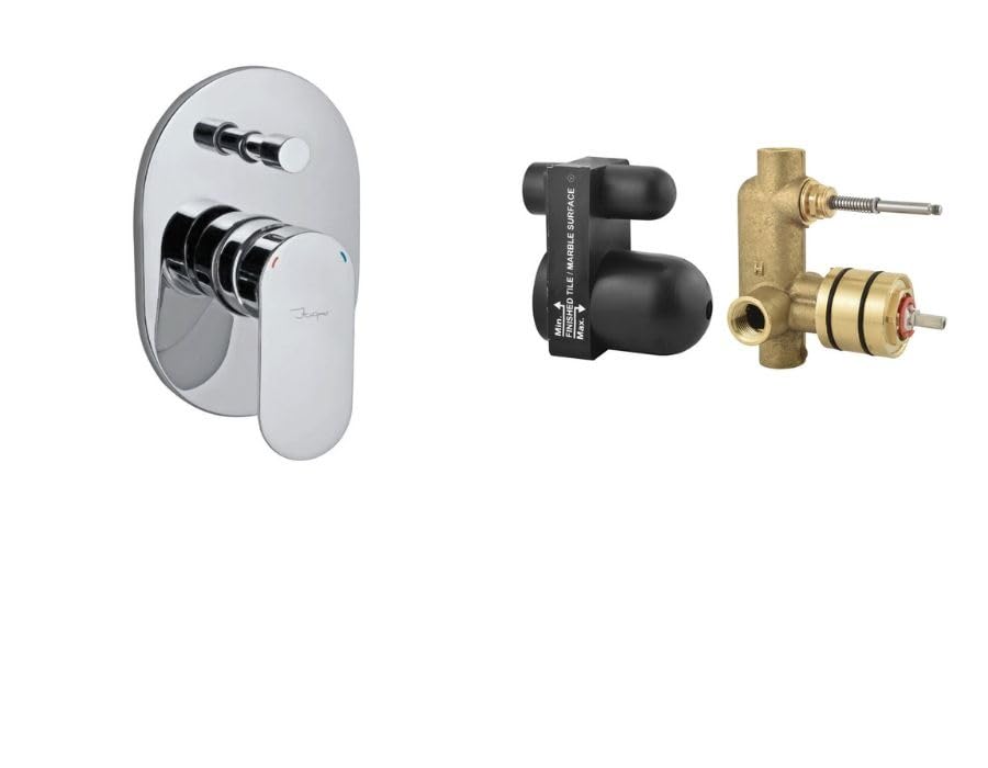 Image of Jaquar Single Lever in-Wall Diverter Kit | Concealed Body + Exposed Parts | 40mm Cartridge with Top Button | Chrome Finish | Brass | Wall Mounted Bathroom Fitting Combo