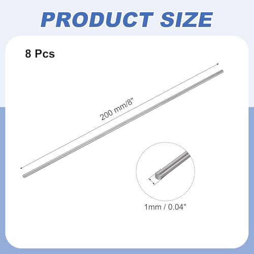 QUARKZMAN 8 Stk Titanium Rundstange 0.04 Zoll Durchmesser(1mm) 8 Zoll Länge GR5 Metall Massiv TC4 Titanium Rundstange Stangenmaterial Für Modellflugzeug Autos Schiff DIY Bastelarbeit