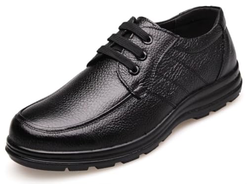 Men's Vintage Lace Up Leather Oxfords Platform Casual Round Toe Non-Slip Soft Business Formal Dress Shoes