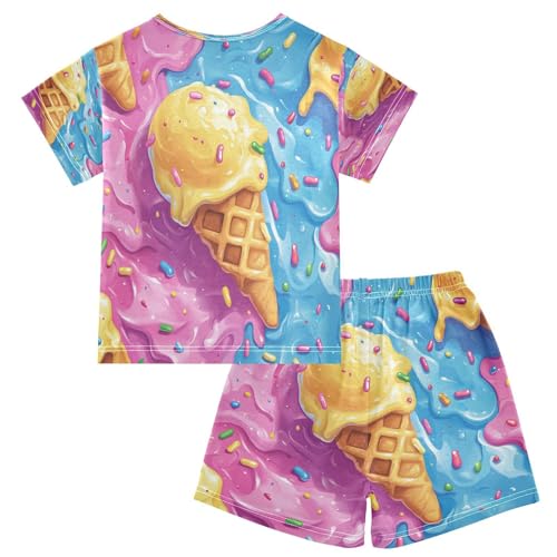 Pajama Sets Short Sleeve Ice Cream Cone Sprinkles Soft Cotton Summer Sleepwear 2 Piece PJS Size 5-14T2