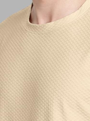 Image of BULLMER Trendy Textured Half Sleeve Oversized Hexagon Waffle Crew Neck Tshirt for Men-Pack of 2