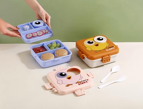 Image of Clazkit 3-Compartment Smiley Printed Design Lunch Box Plastic Leak-Proof & BPA-Free Bento Box with Platic Tray, Spoon & Container for School, Office, Travel 1120ml + 70ml, White