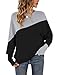 WNEEDU Langarmshirt Damen Rundhalsausschnitt Patchworkfarbe Herbst Sweatshirt Enge Manschetten Pullover Damen Schwarz Hellgrau 3XL