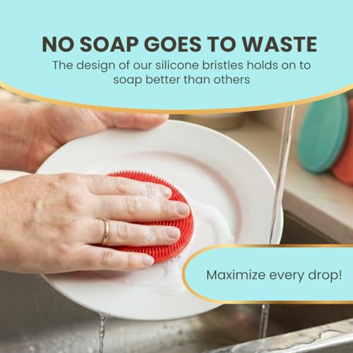Image of Silicone Sponge Dish Scrubber - Food Grade and Housecleaning - BPA Free Silicone Kitchen Scrubber [5 Pack Ovals Summer]