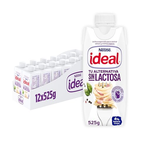 Nestlé Ideal - Leche evaporada Sin Lactosa- Caja de leche evaporada 12 x 500 ml (525 g)