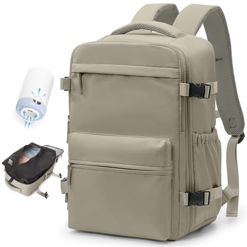 BOXSAM Mochila Grande de Viagem a Vácuo com Bomba para Mulheres, Aprovada para Voos, 45,7 x 35,56 x 20,3 cm, Marrom-Acinzentado, G