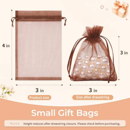Image of Crweety 50PCS Organza Bags 3x4 Brown Small Gift Bags Mesh Drawstring