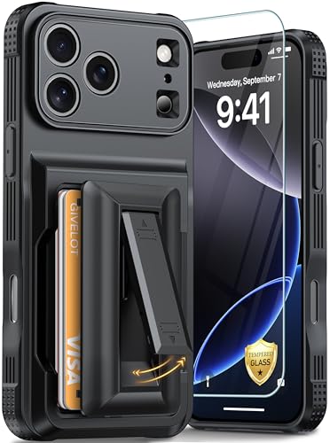 Coque iPhone 17 Pro Max antichoc porte-carte RFID béquille écran 9H